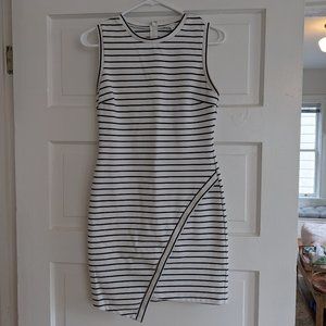 Olivia Grey Asymmetrical Striped Dress